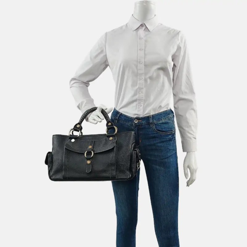 CELINE 托特包 黑色牛皮手提包 銀色五金-1