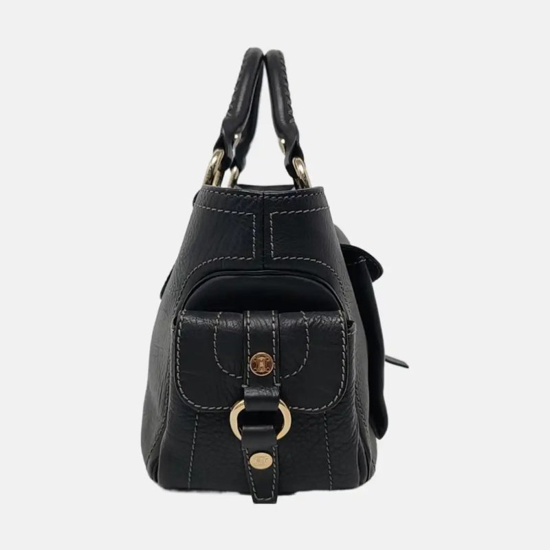 CELINE 托特包 黑色牛皮手提包 銀色五金-3