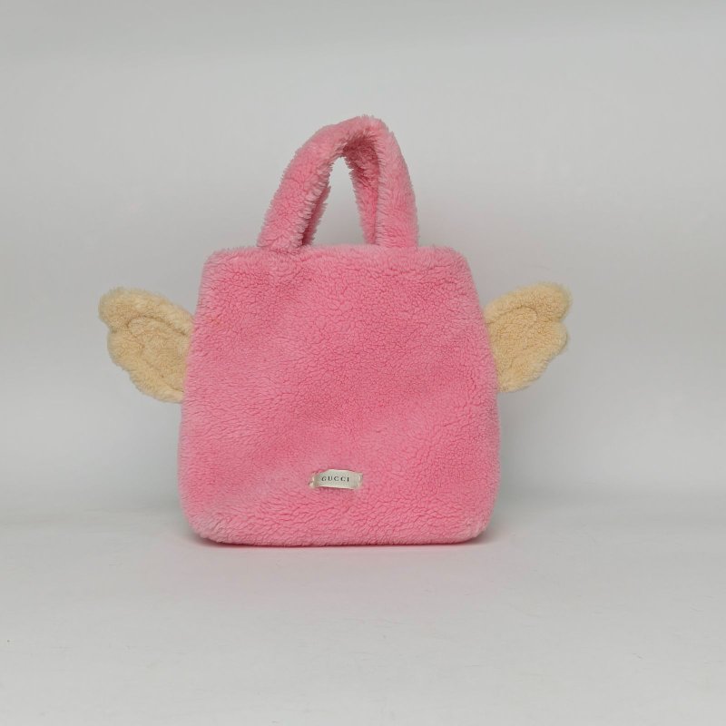 GUCCI 拼色毛絨銀扣小熊托特包兒童包楊冪同款肩背包-3