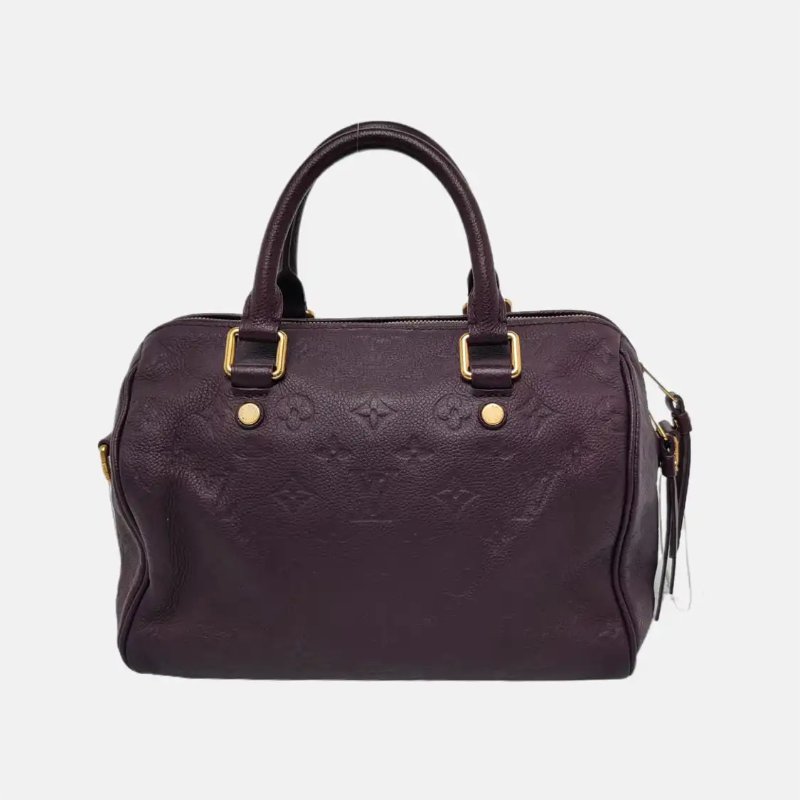 LOUIS VUITTON SPEEDY 25 深紫色牛皮老花壓紋波士頓包單肩包手提包斜挎包 金色五金 可拆卸肩帶-2