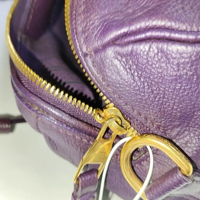 LOUIS VUITTON SPEEDY 25 深紫色牛皮老花壓紋波士頓包單肩包手提包斜挎包 金色五金 可拆卸肩帶-9