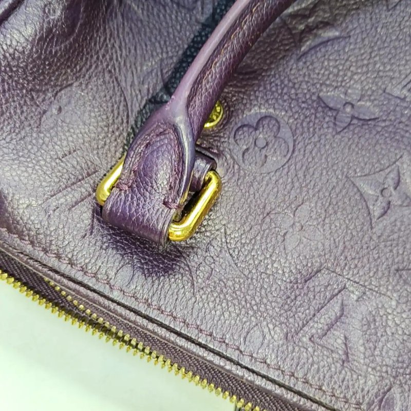 LOUIS VUITTON SPEEDY 25 深紫色牛皮老花壓紋波士頓包單肩包手提包斜挎包 金色五金 可拆卸肩帶-10