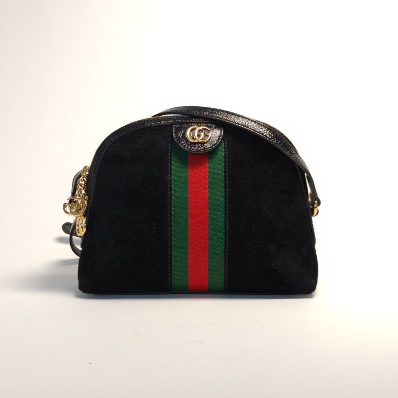 GUCCI Ophidia貝殼包小號23.5黑色麂皮金扣肩背包-0