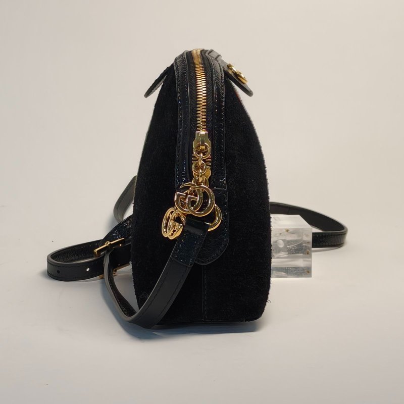 GUCCI Ophidia貝殼包小號23.5黑色麂皮金扣肩背包-2