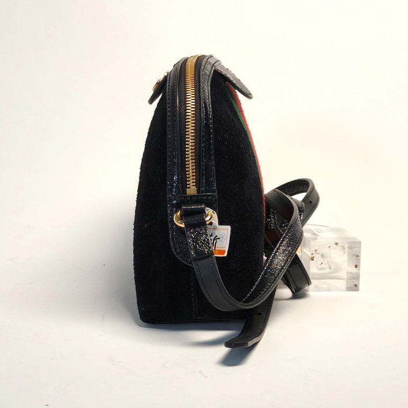 GUCCI Ophidia貝殼包小號23.5黑色麂皮金扣肩背包-3