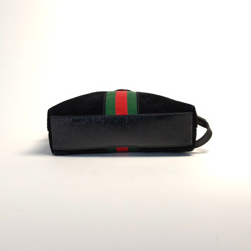 GUCCI Ophidia貝殼包小號23.5黑色麂皮金扣肩背包-4