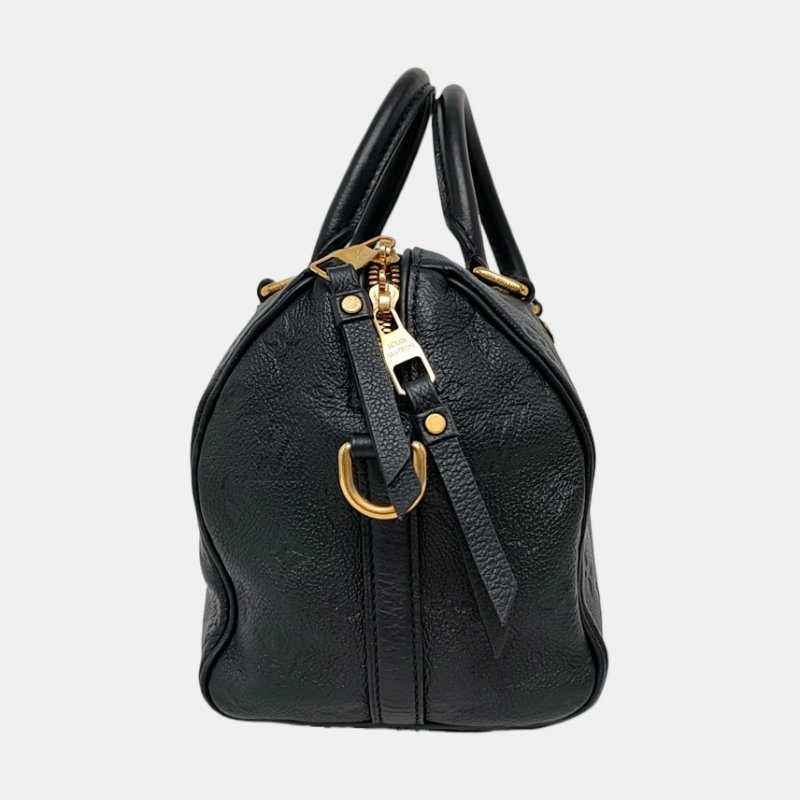 LOUIS VUITTON SPEEDY 25 黑色牛皮老花波士頓包單肩包手提包斜挎包 金色五金 可拆卸肩帶-3