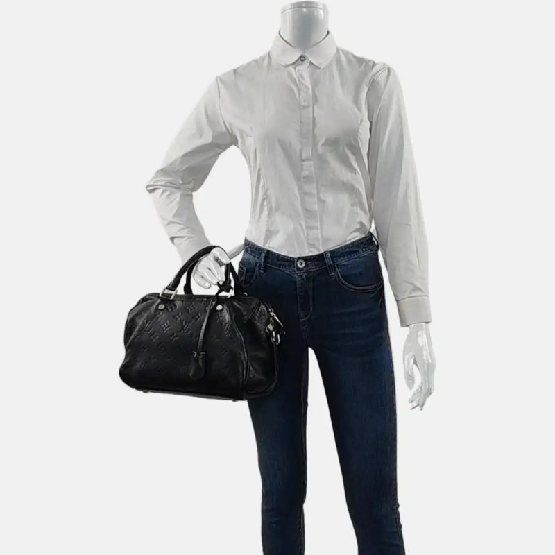 LOUIS VUITTON SPEEDY 25 黑色牛皮老花壓紋波士頓包手提包 金色五金-1