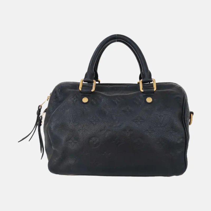 LOUIS VUITTON SPEEDY 25 黑色牛皮老花壓紋波士頓包手提包 金色五金-2