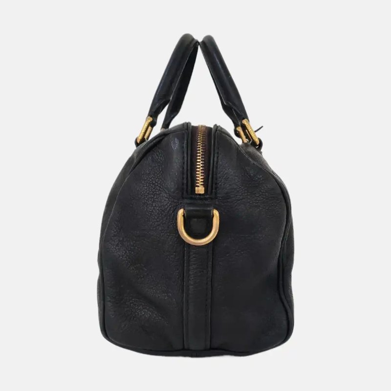 LOUIS VUITTON SPEEDY 25 黑色牛皮老花壓紋波士頓包手提包 金色五金-5