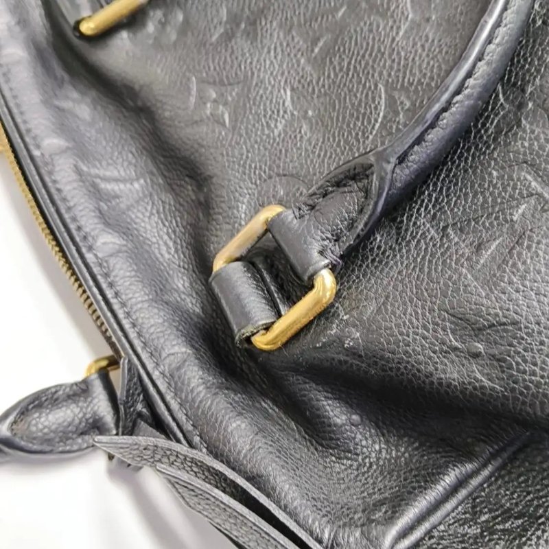 LOUIS VUITTON SPEEDY 25 黑色牛皮老花壓紋波士頓包手提包 金色五金-12