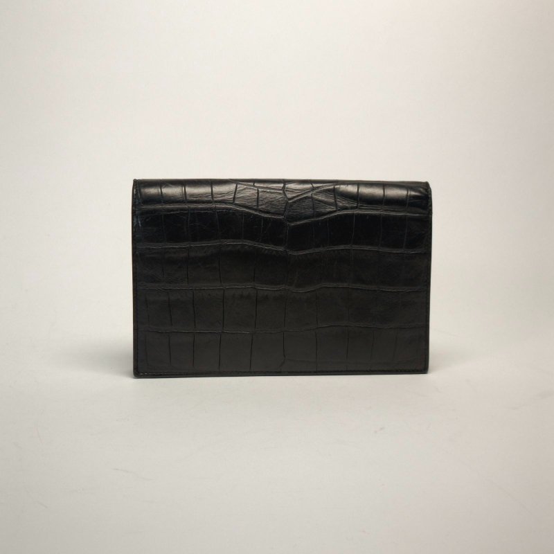 SAINT LAURENT KATEWoc鱷魚壓紋流蘇黑色牛皮銀扣肩背包-1