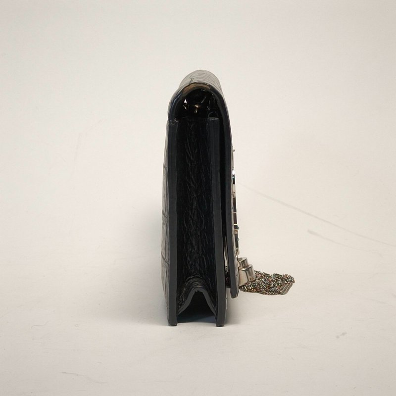 SAINT LAURENT KATEWoc鱷魚壓紋流蘇黑色牛皮銀扣肩背包-2