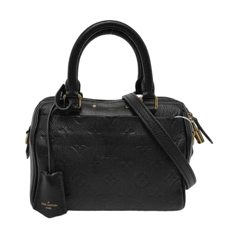 LOUIS VUITTON SPEEDY 20 黑色牛皮老花波士頓包單肩包手提包斜挎包 金色五金 可拆卸肩帶-0