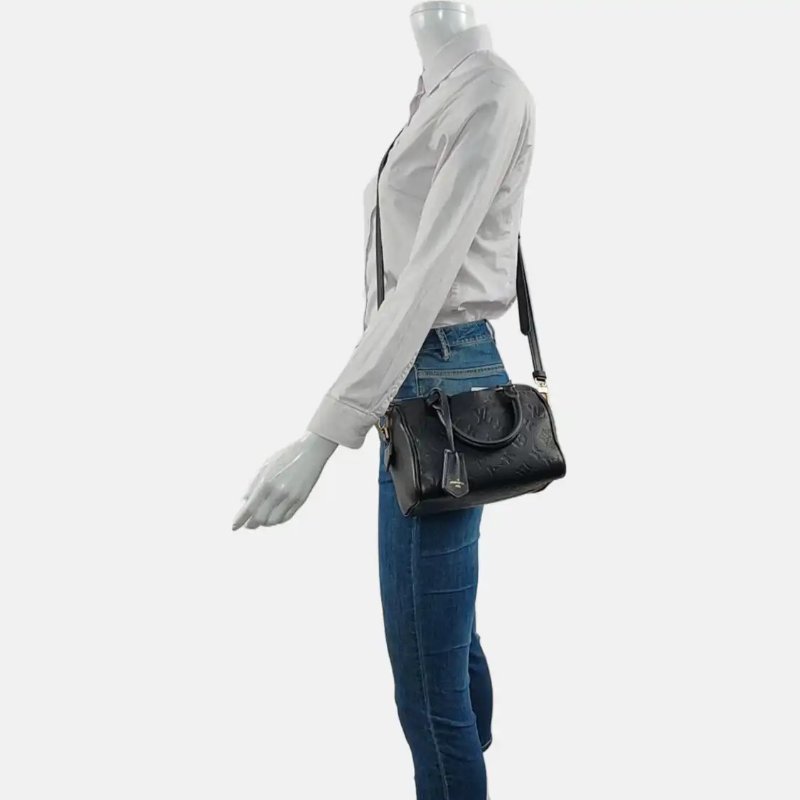 LOUIS VUITTON SPEEDY 20 黑色牛皮老花波士頓包單肩包手提包斜挎包 金色五金 可拆卸肩帶-1