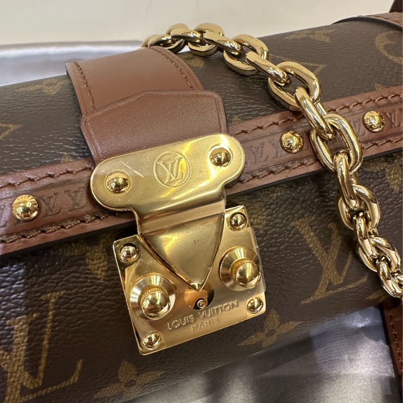 LV 原花深咖牛皮Papillon Trunk金釦巴比龍手提斜背包M57835-2