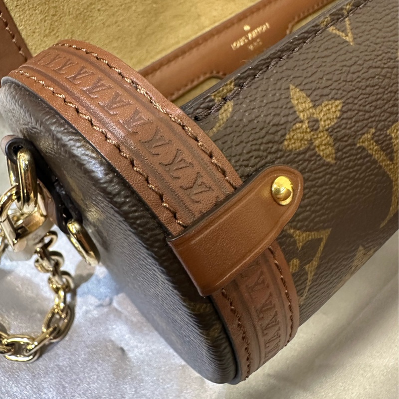 LV 原花深咖牛皮Papillon Trunk金釦巴比龍手提斜背包M57835-5