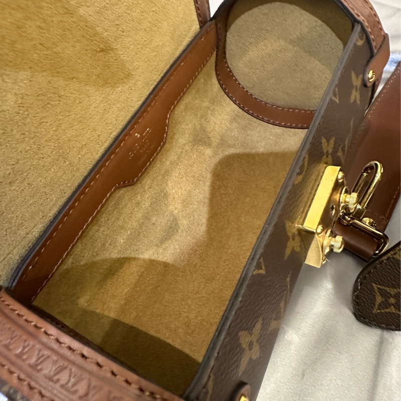 LV 原花深咖牛皮Papillon Trunk金釦巴比龍手提斜背包M57835-6