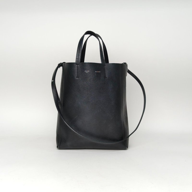 CELINE CABAS水桶包小號黑色牛皮銀扣肩背包-0