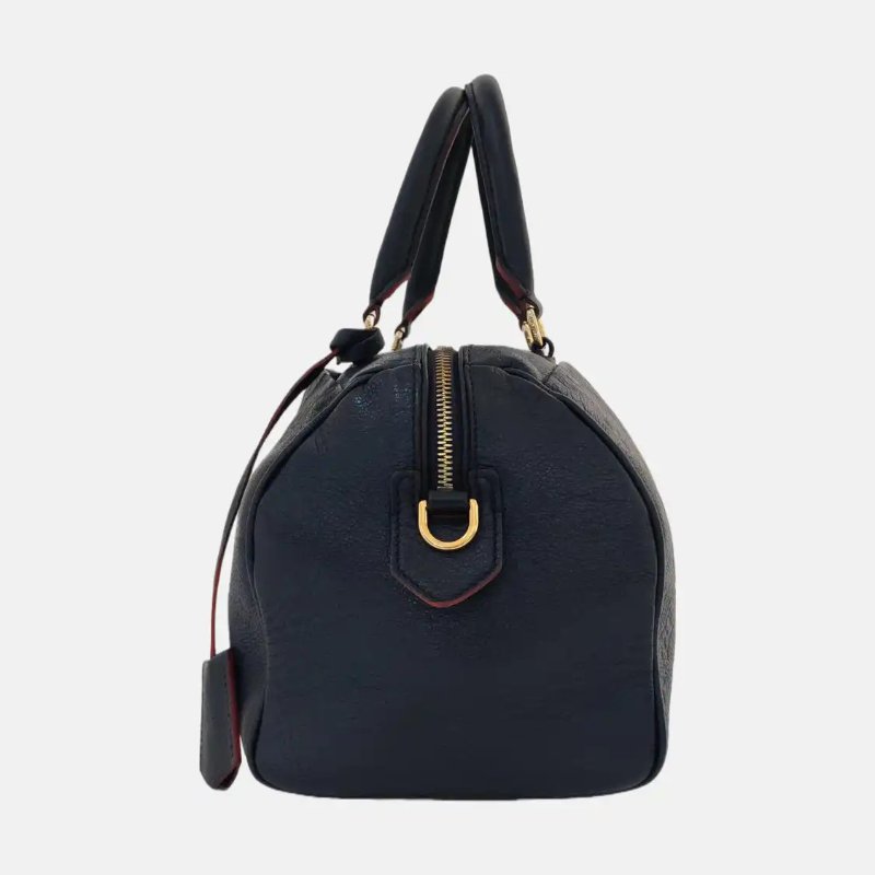 LOUIS VUITTON SPEEDY 30 藍色牛皮老花壓紋波士頓包手提包金色五金-3