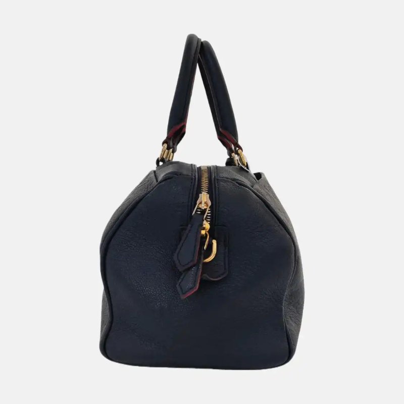 LOUIS VUITTON SPEEDY 30 藍色牛皮老花壓紋波士頓包手提包金色五金-4