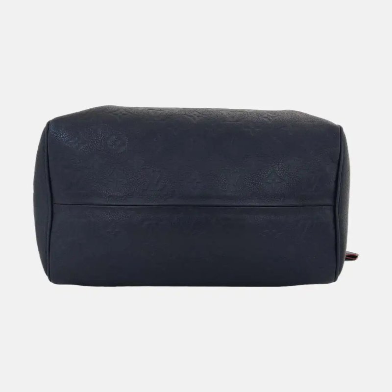 LOUIS VUITTON SPEEDY 30 藍色牛皮老花壓紋波士頓包手提包金色五金-5