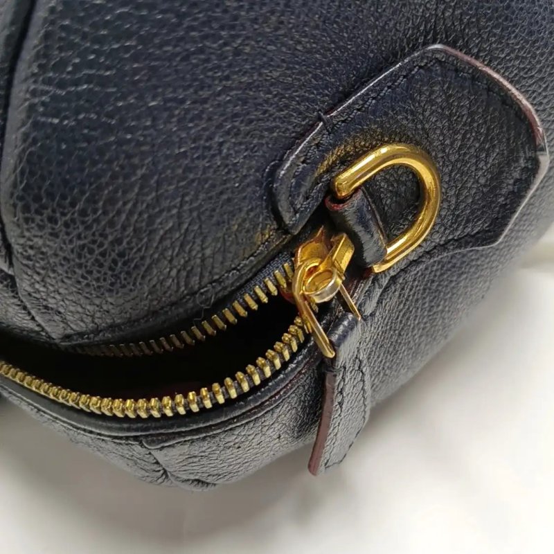 LOUIS VUITTON SPEEDY 30 藍色牛皮老花壓紋波士頓包手提包金色五金-6