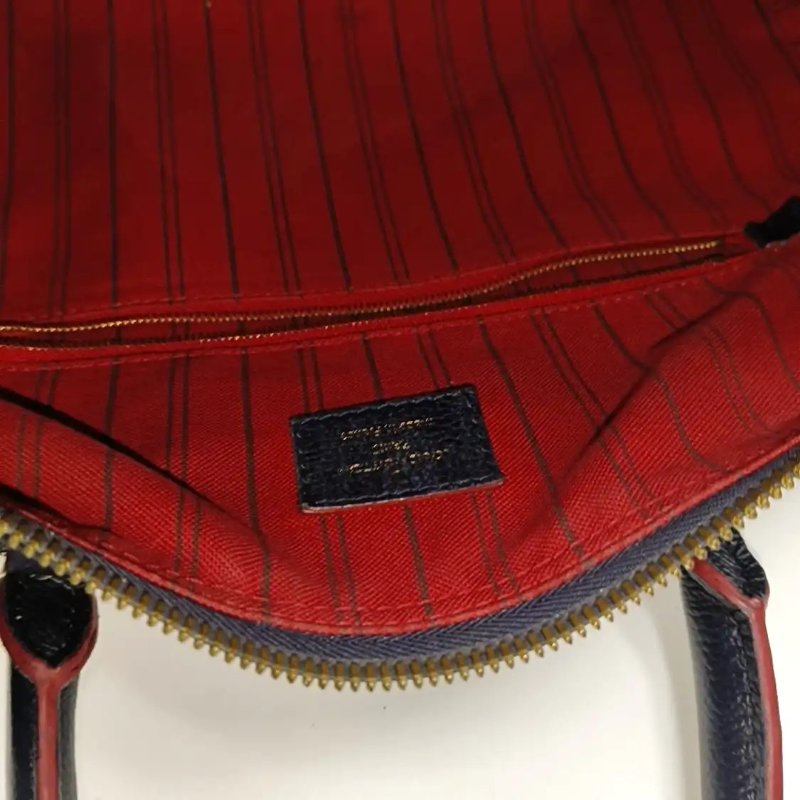 LOUIS VUITTON SPEEDY 30 藍色牛皮老花壓紋波士頓包手提包金色五金-8