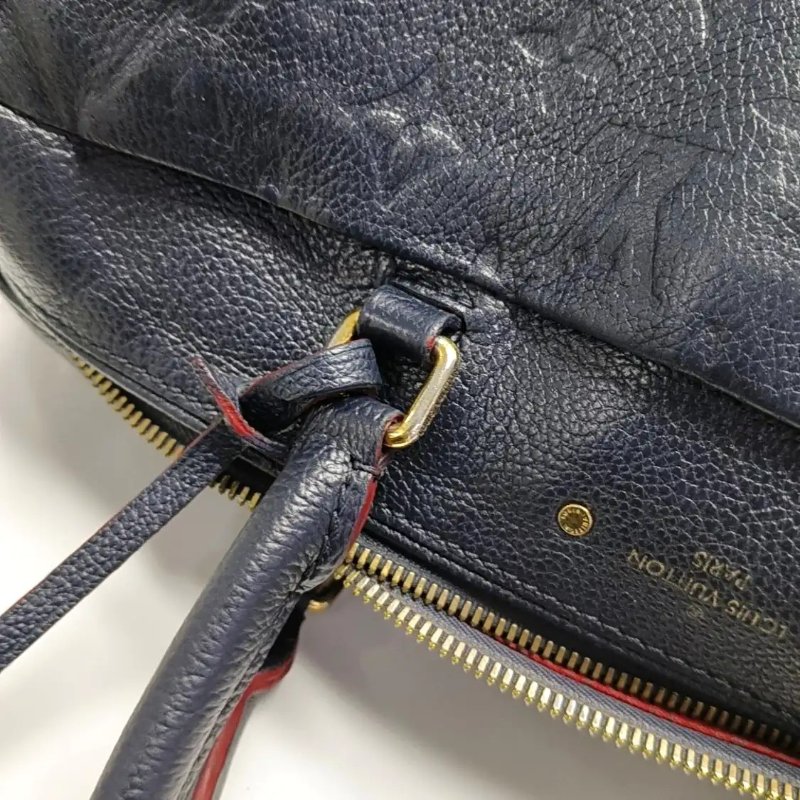LOUIS VUITTON SPEEDY 30 藍色牛皮老花壓紋波士頓包手提包金色五金-10