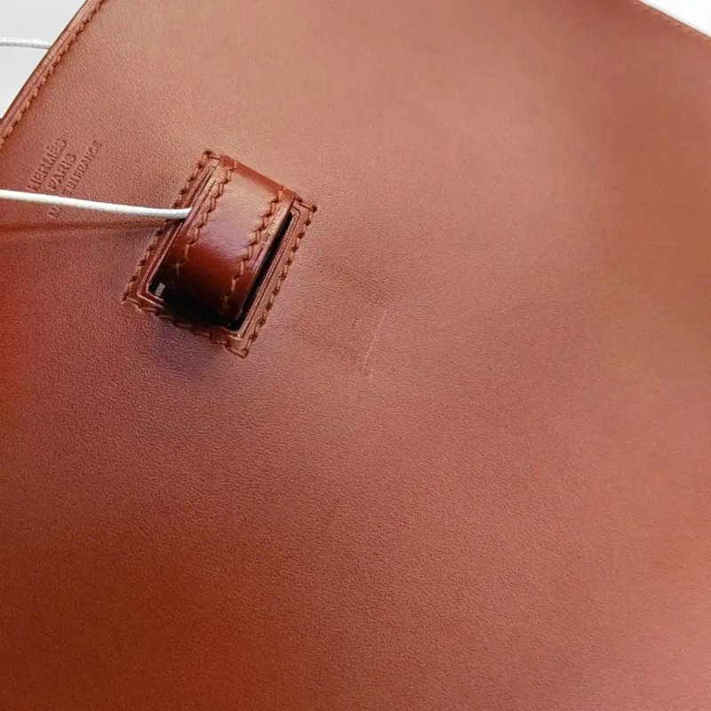 HERMES Baton De Craie 古銅色BOX皮單肩包斜挎包 銀色五金 X刻-8