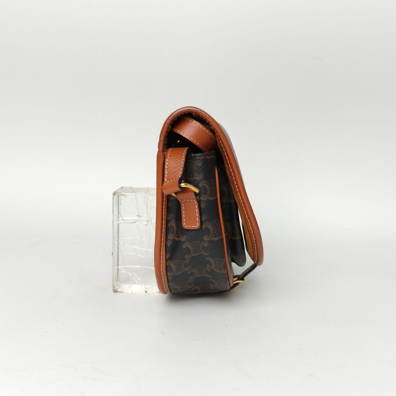 CELINE Folco馬鞍包中號凱旋門印花褐色PVC肩背包-3