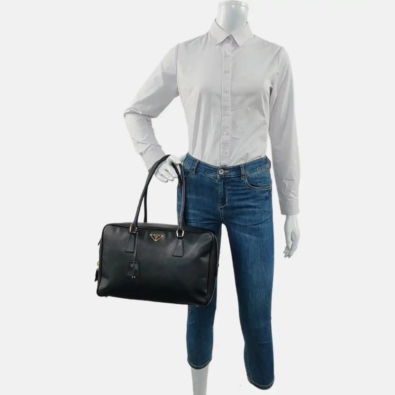 PRADA Bauletto Saffiano 黑色牛皮徽標手提包 肩背包-1