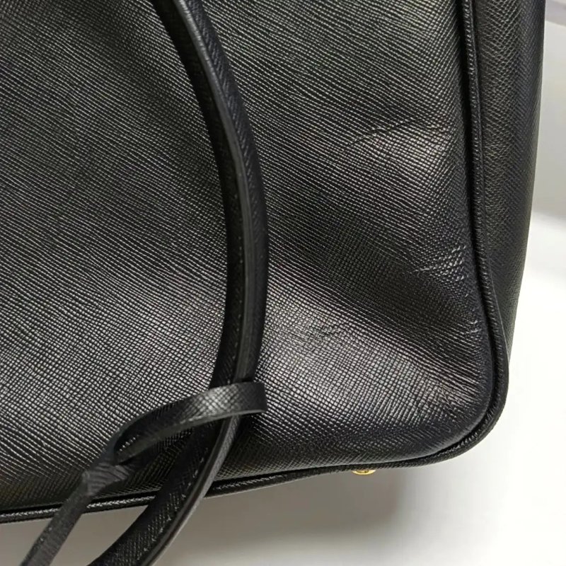 PRADA Bauletto Saffiano 黑色牛皮徽標手提包 肩背包-7