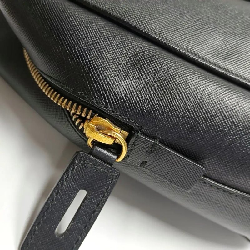 PRADA Bauletto Saffiano 黑色牛皮徽標手提包 肩背包-9