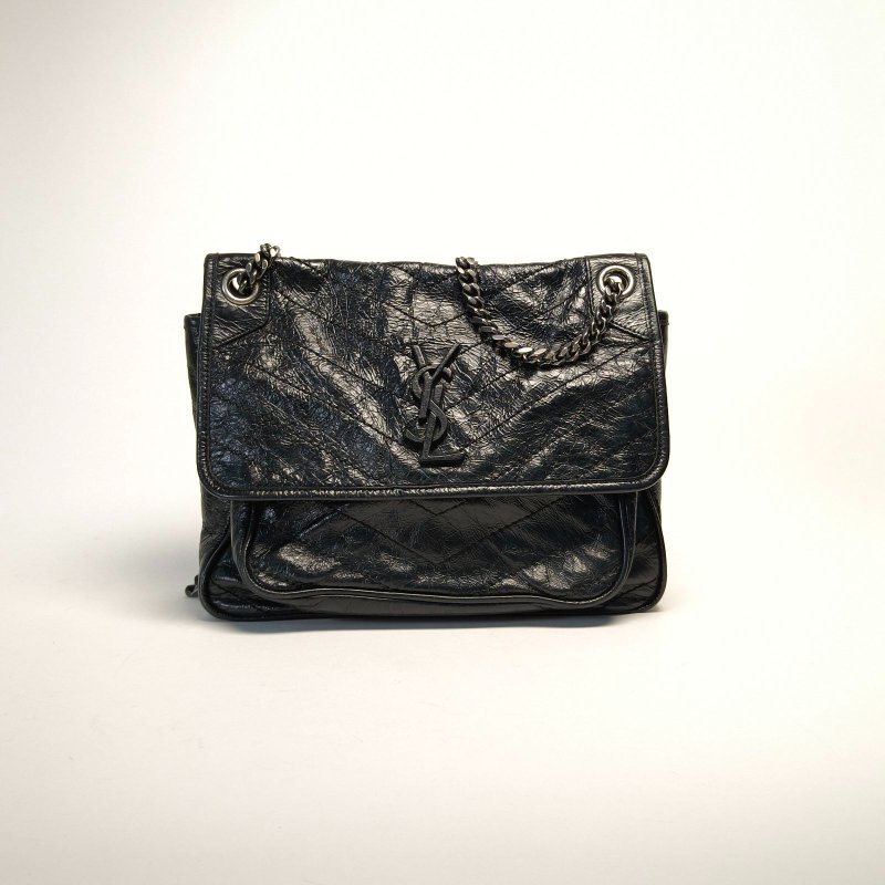 SAINT LAURENT Niki中號28黑色牛皮銀扣肩背包-0