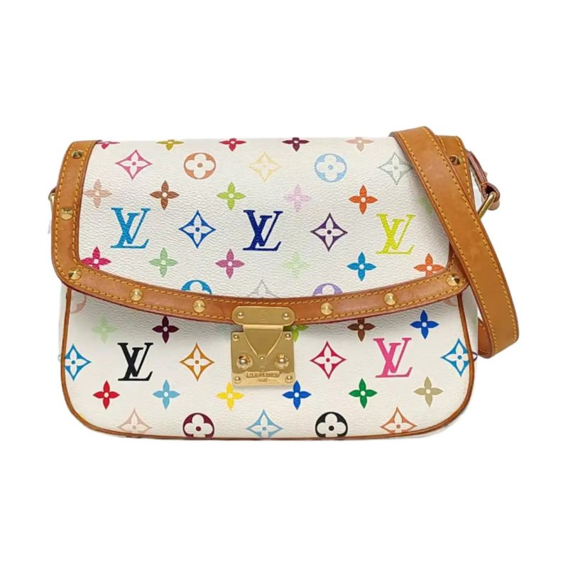 LOUIS VUITTON SOLOGNE 白三彩塗層帆布老花斜挎包單肩包 金色五金-0