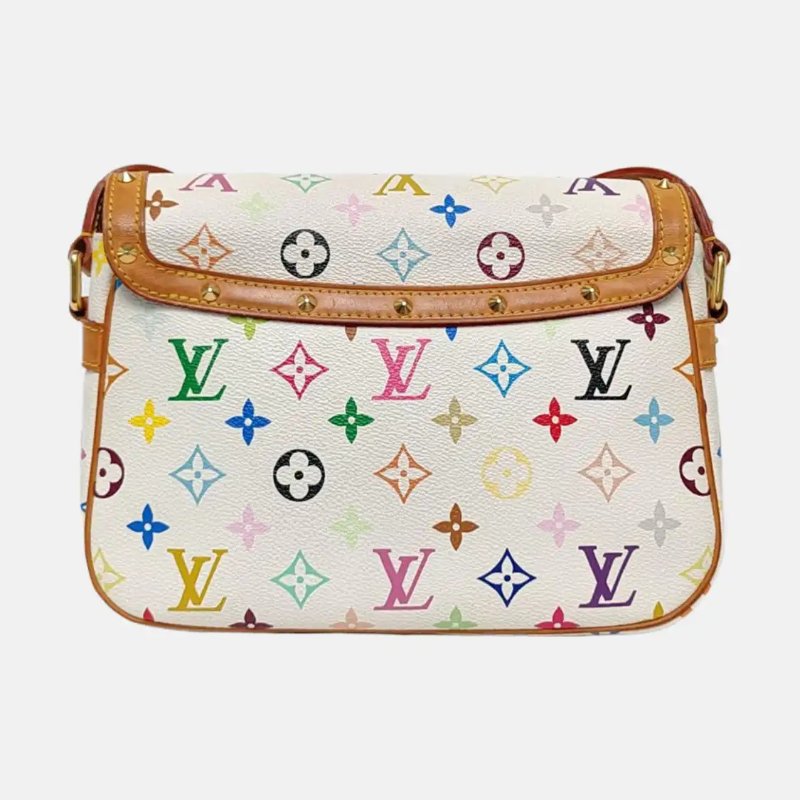 LOUIS VUITTON SOLOGNE 白三彩塗層帆布老花斜挎包單肩包 金色五金-4