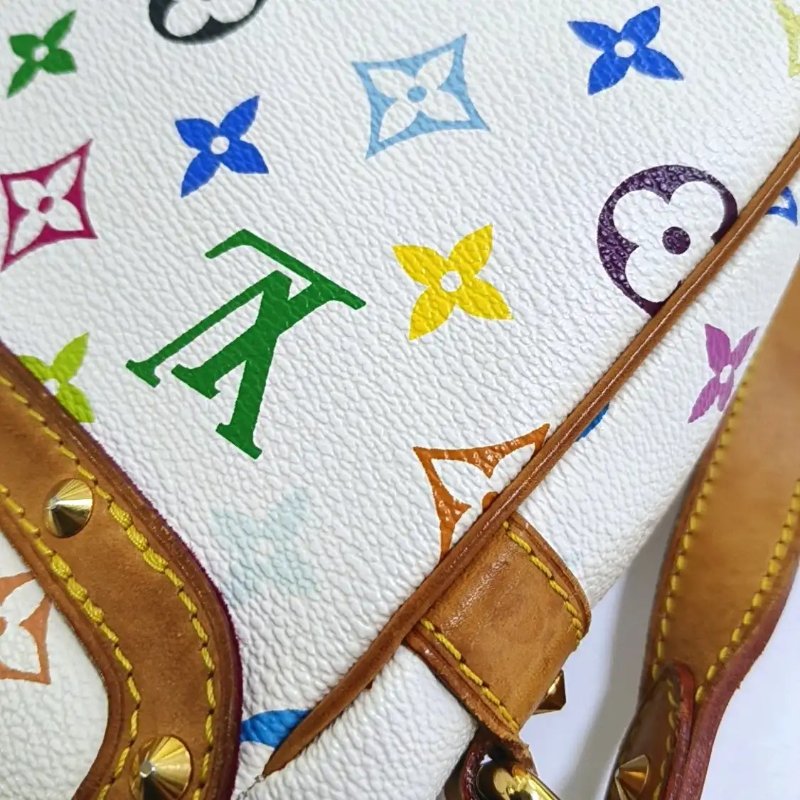 LOUIS VUITTON SOLOGNE 白三彩塗層帆布老花斜挎包單肩包 金色五金-8