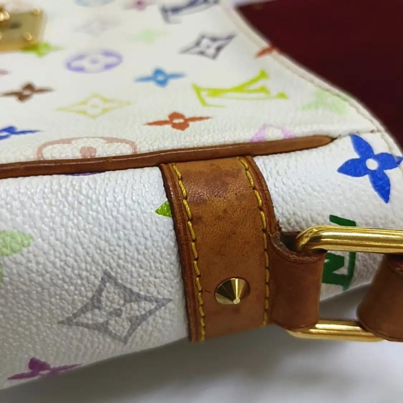 LOUIS VUITTON SOLOGNE 白三彩塗層帆布老花斜挎包單肩包 金色五金-10