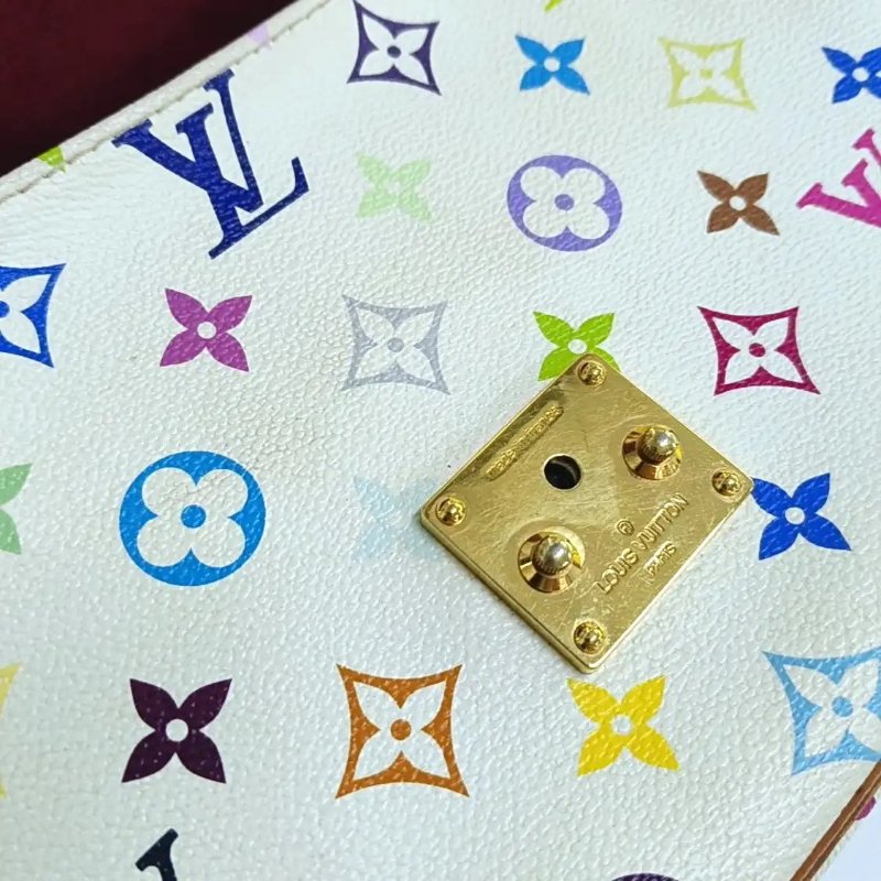 LOUIS VUITTON SOLOGNE 白三彩塗層帆布老花斜挎包單肩包 金色五金-12
