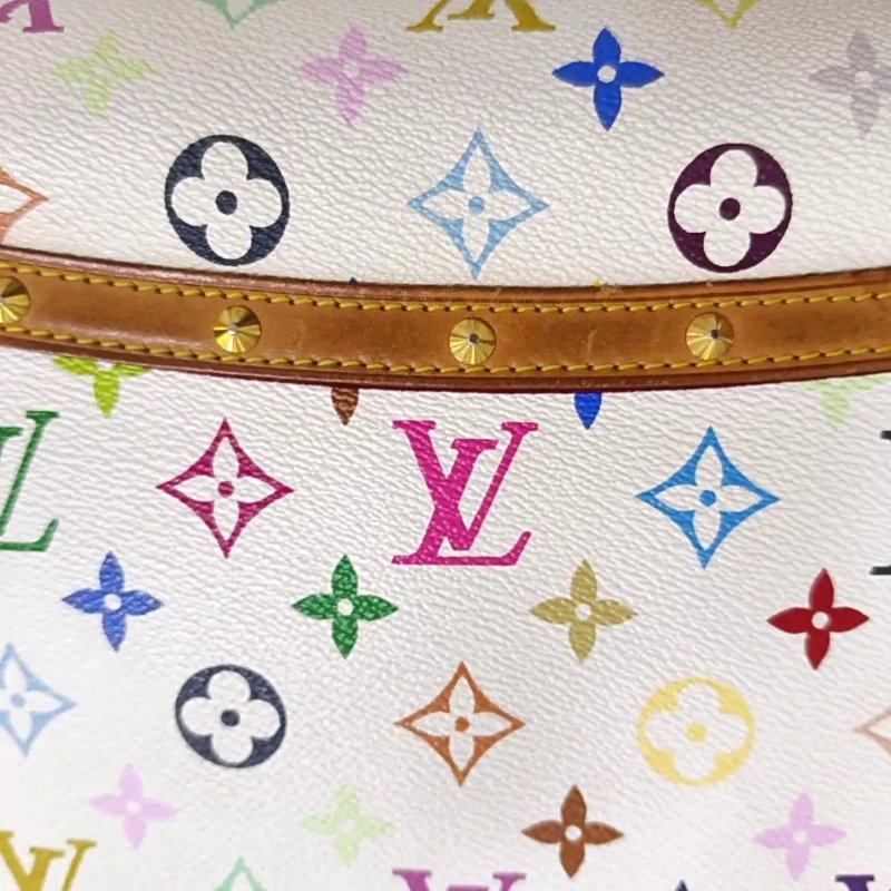 LOUIS VUITTON SOLOGNE 白三彩塗層帆布老花斜挎包單肩包 金色五金-13