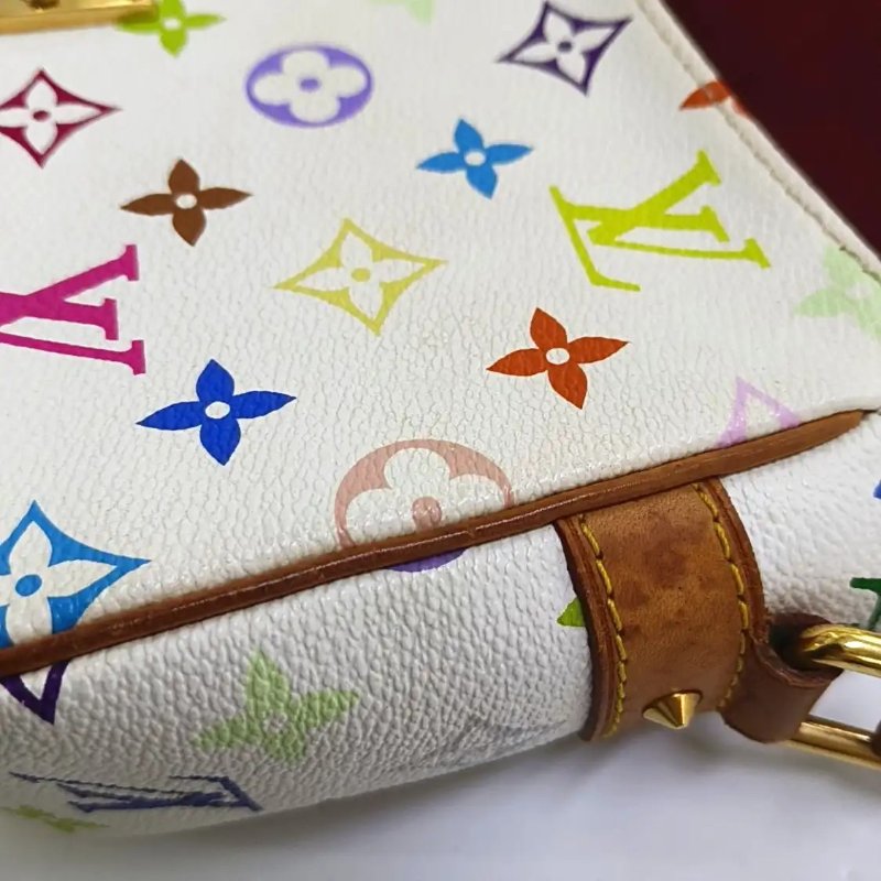 LOUIS VUITTON SOLOGNE 白三彩塗層帆布老花斜挎包單肩包 金色五金-16