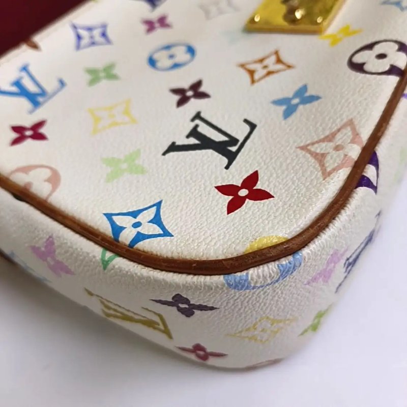 LOUIS VUITTON SOLOGNE 白三彩塗層帆布老花斜挎包單肩包 金色五金-19