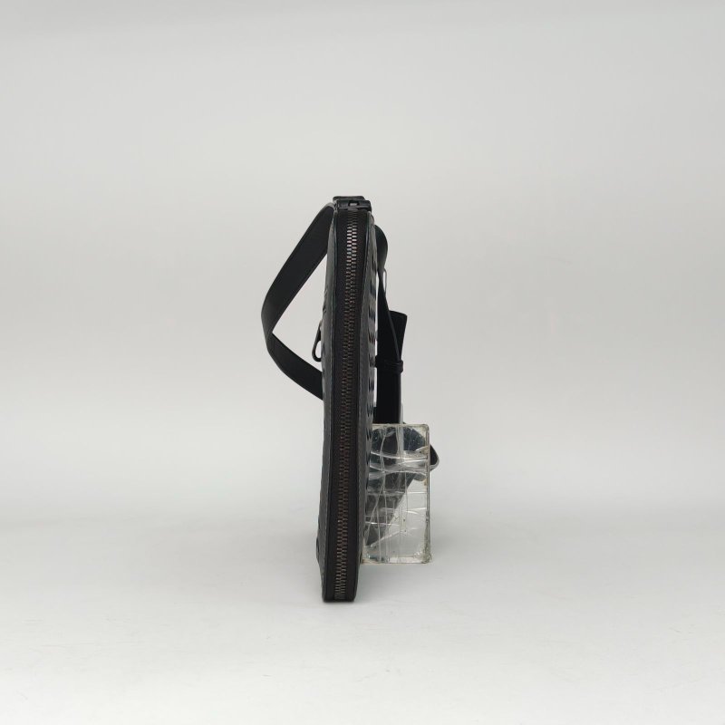 BOTTEGA VENETA 黑色牛皮經典編織手提電腦包公文包斜跨包肩背包-2