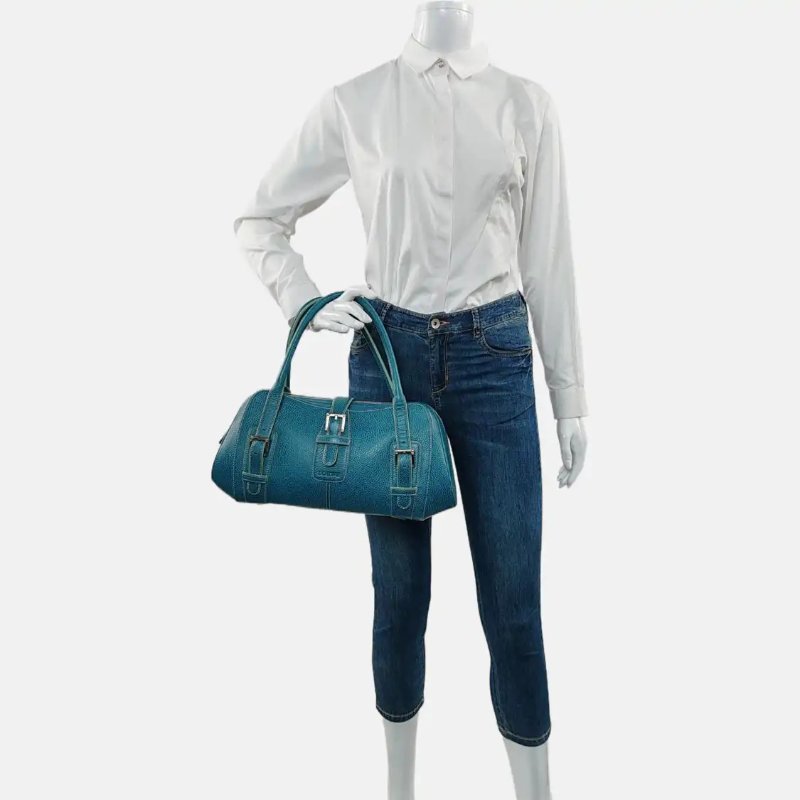 LOEWE Senda 藍綠色牛皮手提包 銀色五金-1