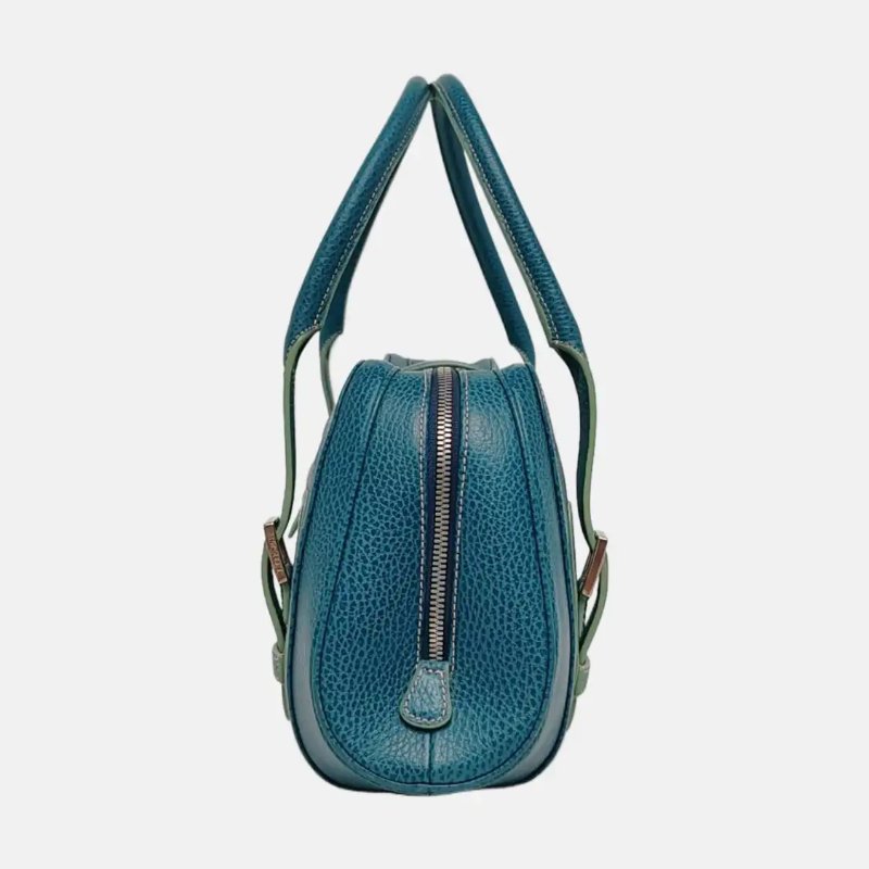 LOEWE Senda 藍綠色牛皮手提包 銀色五金-4