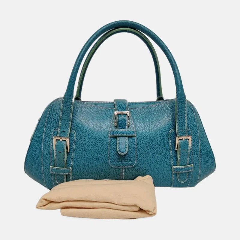 LOEWE Senda 藍綠色牛皮手提包 銀色五金-5