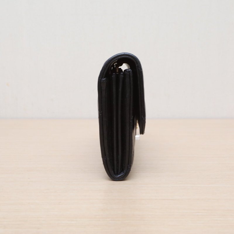 CHANEL CF長款三折口蓋錢包19.5黑色羊皮24開金扣肩背包-3