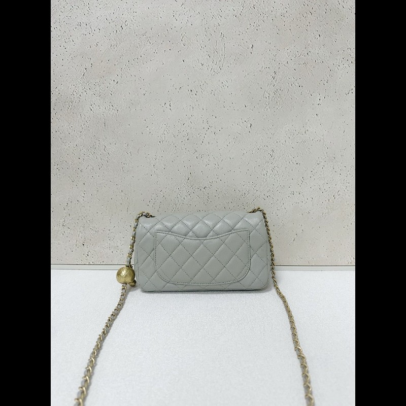 Chanel 金球classic flap mini 灰色-4
