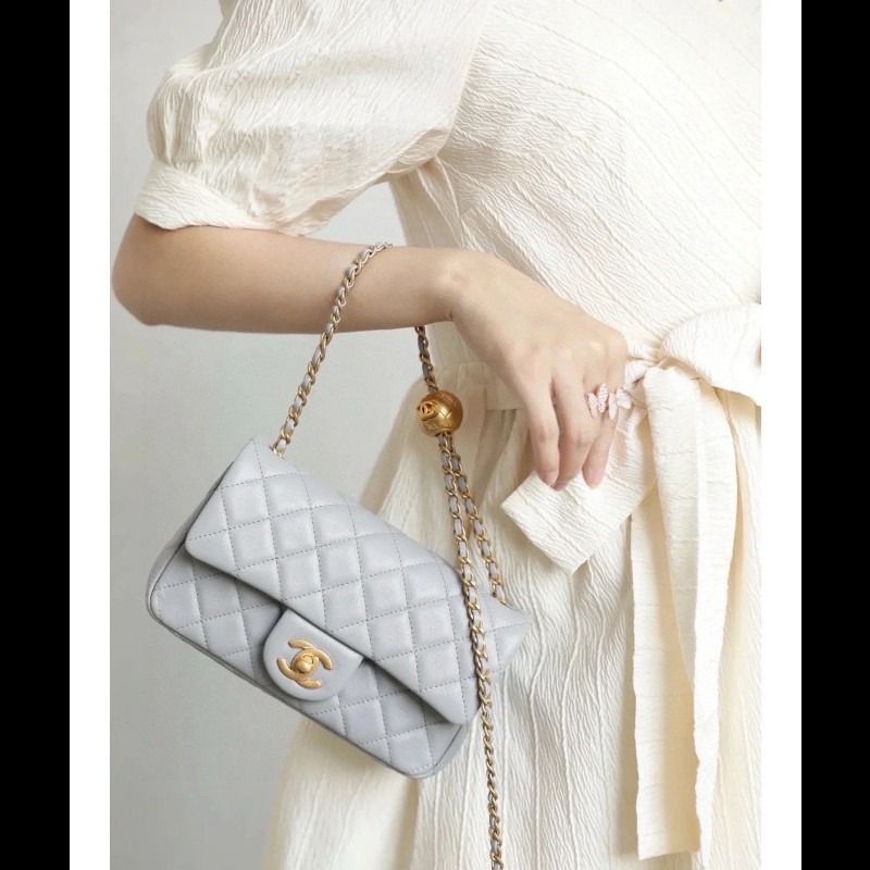 Chanel 金球classic flap mini 灰色-5